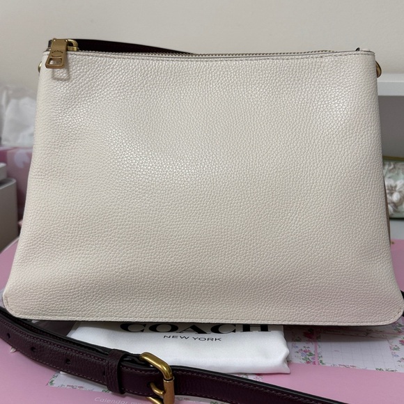 Coach Chalk and Mahogany Pebbled Leather Shoulder Bag - Picture 4 of 16